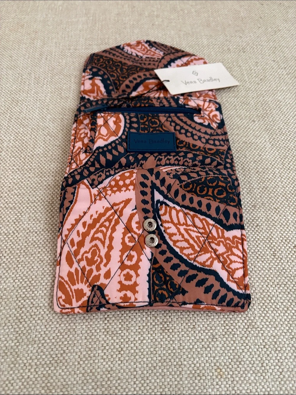 Vera Bradley Pink and Rust Quilted Printed Card Wallet - Picture 3 of 5